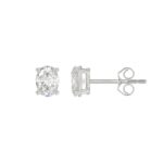 LADIES SOLITAIRE EARRINGS 1CT OVAL DIAMOND 14K WHITE GOLD - Image 2