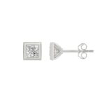 LADIES SOLITAIRE EARRINGS 1CT PRINCESS DIAMOND 14K WHITE GOLD - Image 2