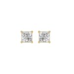 LADIES SOLITAIRE EARRINGS 1CT PRINCESS DIAMOND 14K YELLOW GOLD