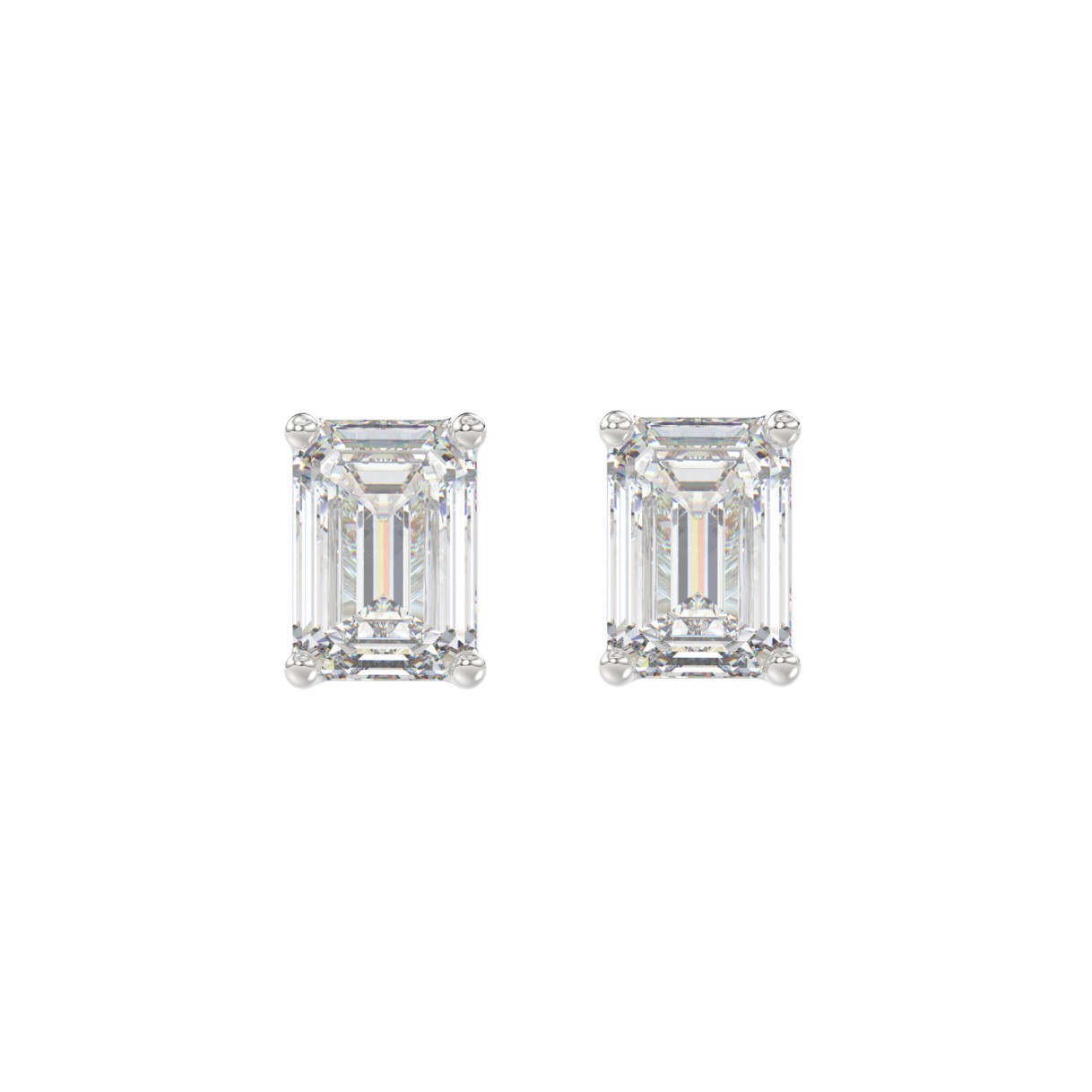 LADIES SOLITAIRE EARRINGS 2 1/2CT EMERALD DIAMOND 14K WHITE GOLD 1 LADIES SOLITAIRE EARRINGS 2 1/2CT EMERALD DIAMOND 14K WHITE GOLD - Image 1