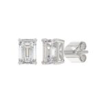 LADIES SOLITAIRE EARRINGS 2 1/2CT EMERALD DIAMOND 14K WHITE GOLD - Image 3