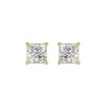 LADIES SOLITAIRE EARRINGS 2 1/2CT PRINCESS DIAMOND 14K YELLOW GOLD