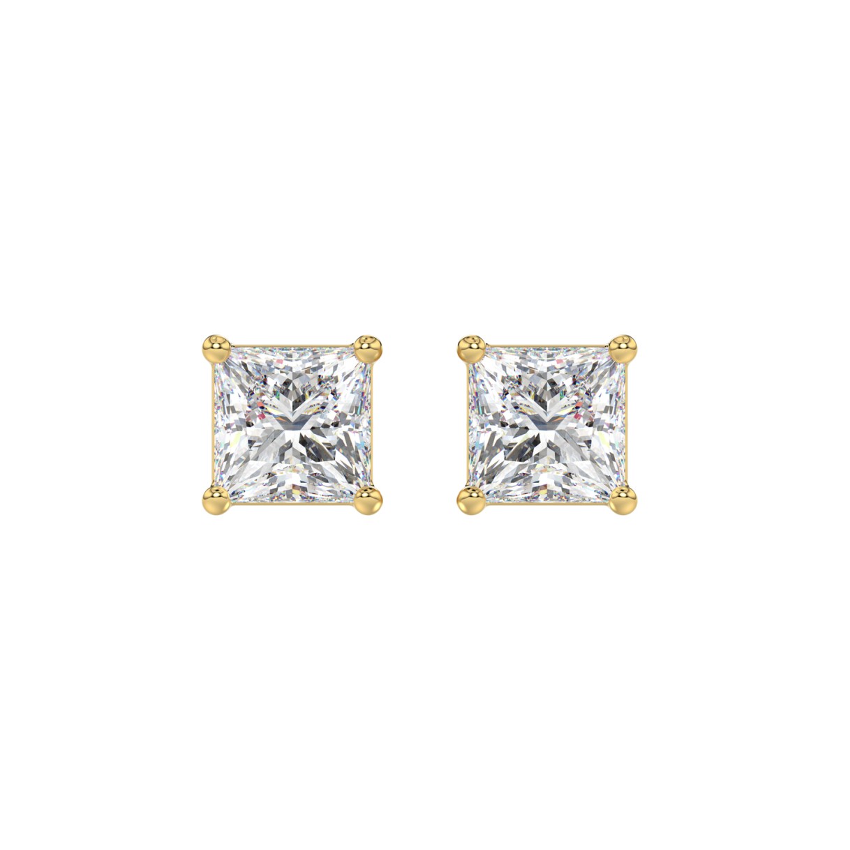 LADIES SOLITAIRE EARRINGS 2 1/2CT PRINCESS DIAMOND 14K YELLOW GOLD 1 LADIES SOLITAIRE EARRINGS 2 1/2CT PRINCESS DIAMOND 14K YELLOW GOLD - Image 1