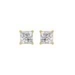 LADIES SOLITAIRE EARRINGS 2CT PRINCESS DIAMOND 14K YELLOW GOLD