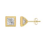 LADIES SOLITAIRE EARRINGS 3CT PRINCESS DIAMOND 14K YELLOW GOLD - Image 2