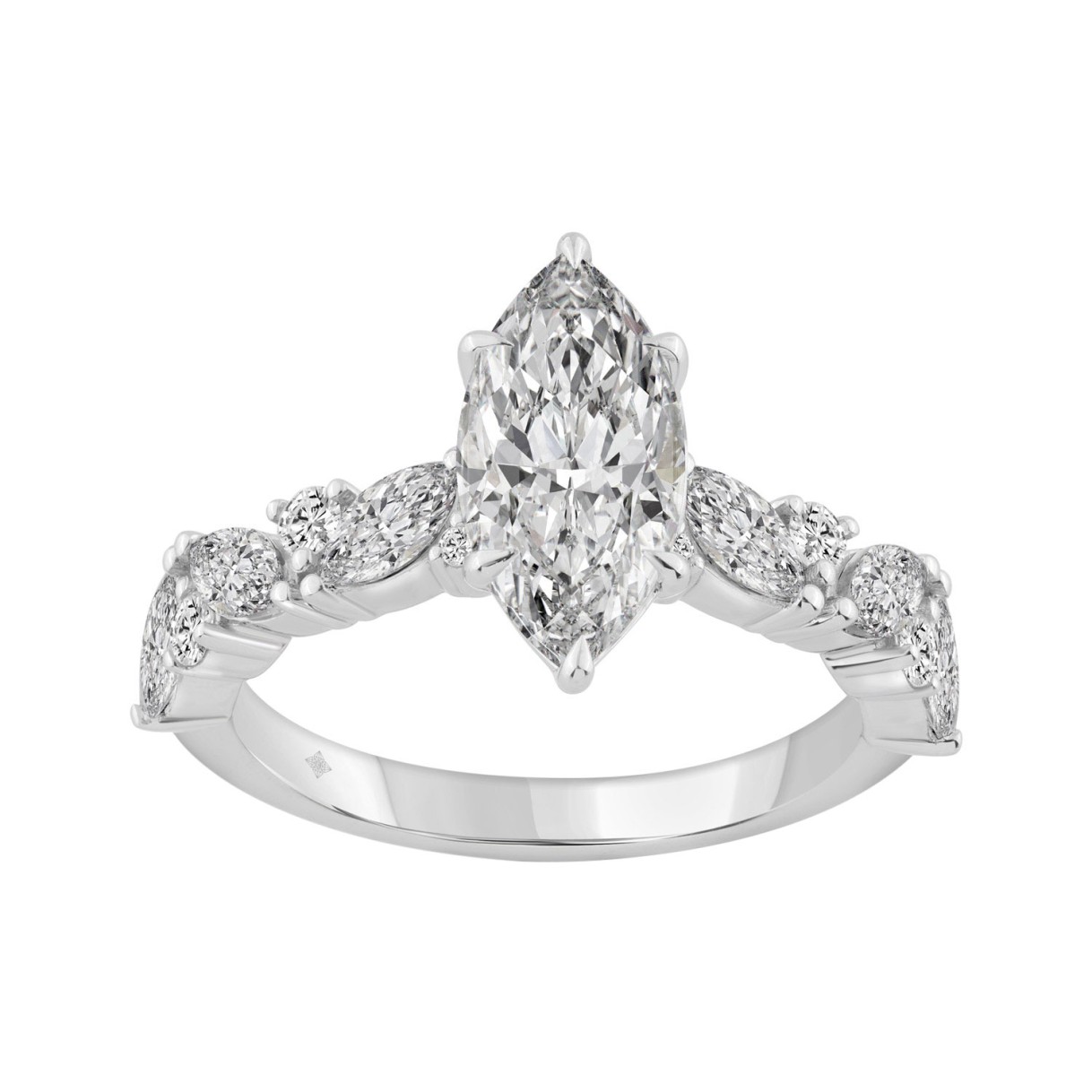 14K WHITE GOLD 2 3/4CT ROUND/MARQUISE DIAMOND LADIES RING (CENTER STONE MARQUISE DIAMOND 2CT) 1 14K WHITE GOLD 2 3/4CT ROUND/MARQUISE DIAMOND LADIES RING (CENTER STONE MARQUISE DIAMOND 2CT) - Image 1