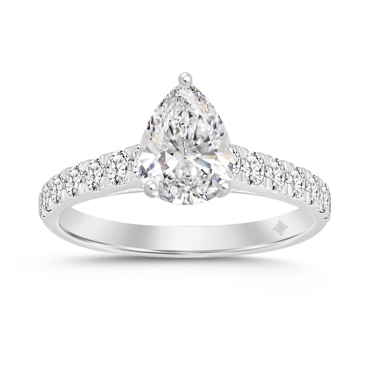 LADIES RING 1 1/2CT ROUND/PEAR DIAMOND 14K WHITE GOLD (CENTER STONE PEAR DIAMOND 1CT) 1 LADIES RING 1 1/2CT ROUND/PEAR DIAMOND 14K WHITE GOLD (CENTER STONE PEAR DIAMOND 1CT) - Image 1