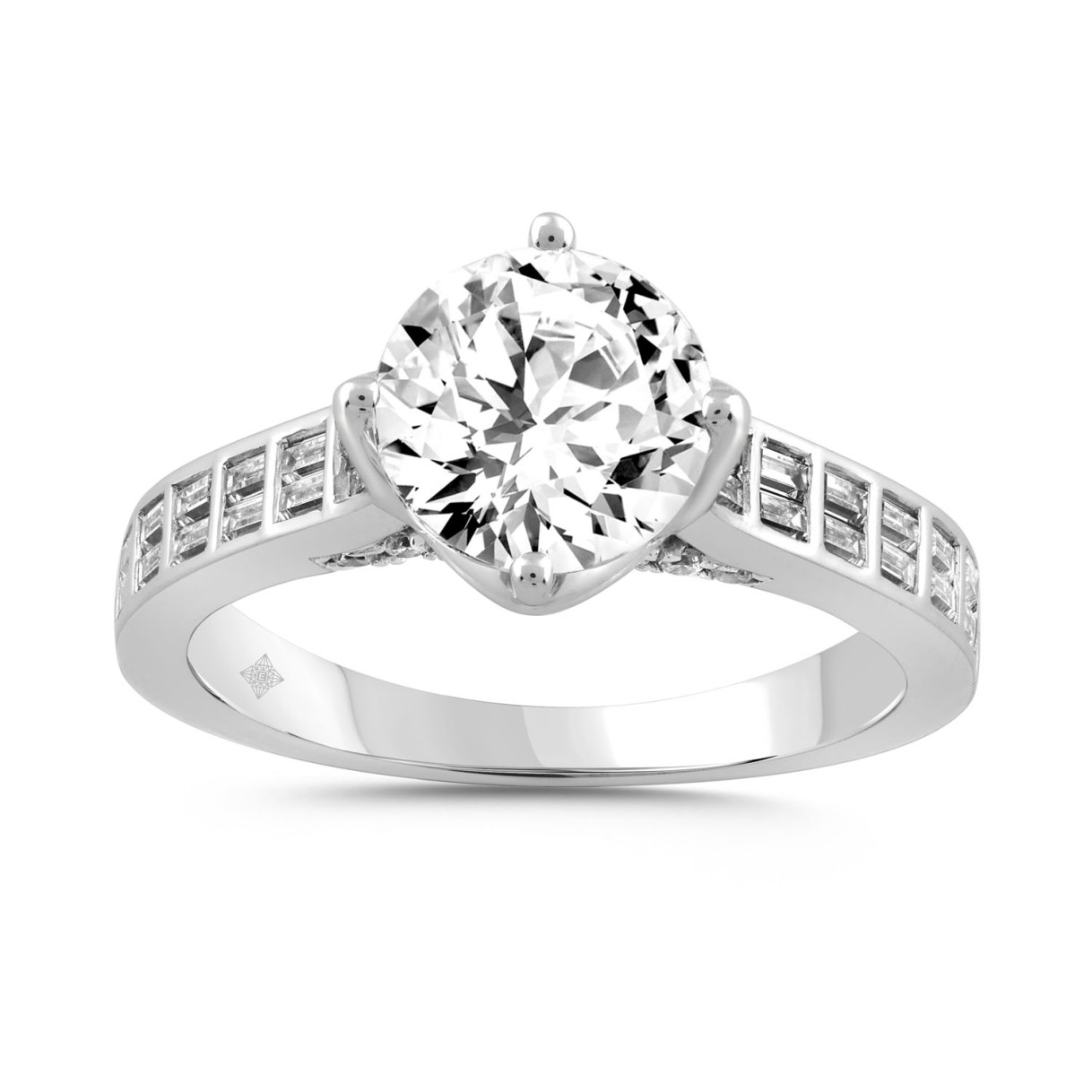 LADIES RING 2 1/2CT ROUND/BAGUETTE DIAMOND 14K WHITE GOLD (CENTER STONE ROUND DIAMOND 2CT ) 1 LADIES RING 2 1/2CT ROUND/BAGUETTE DIAMOND 14K WHITE GOLD (CENTER STONE ROUND DIAMOND 2CT ) - Image 1