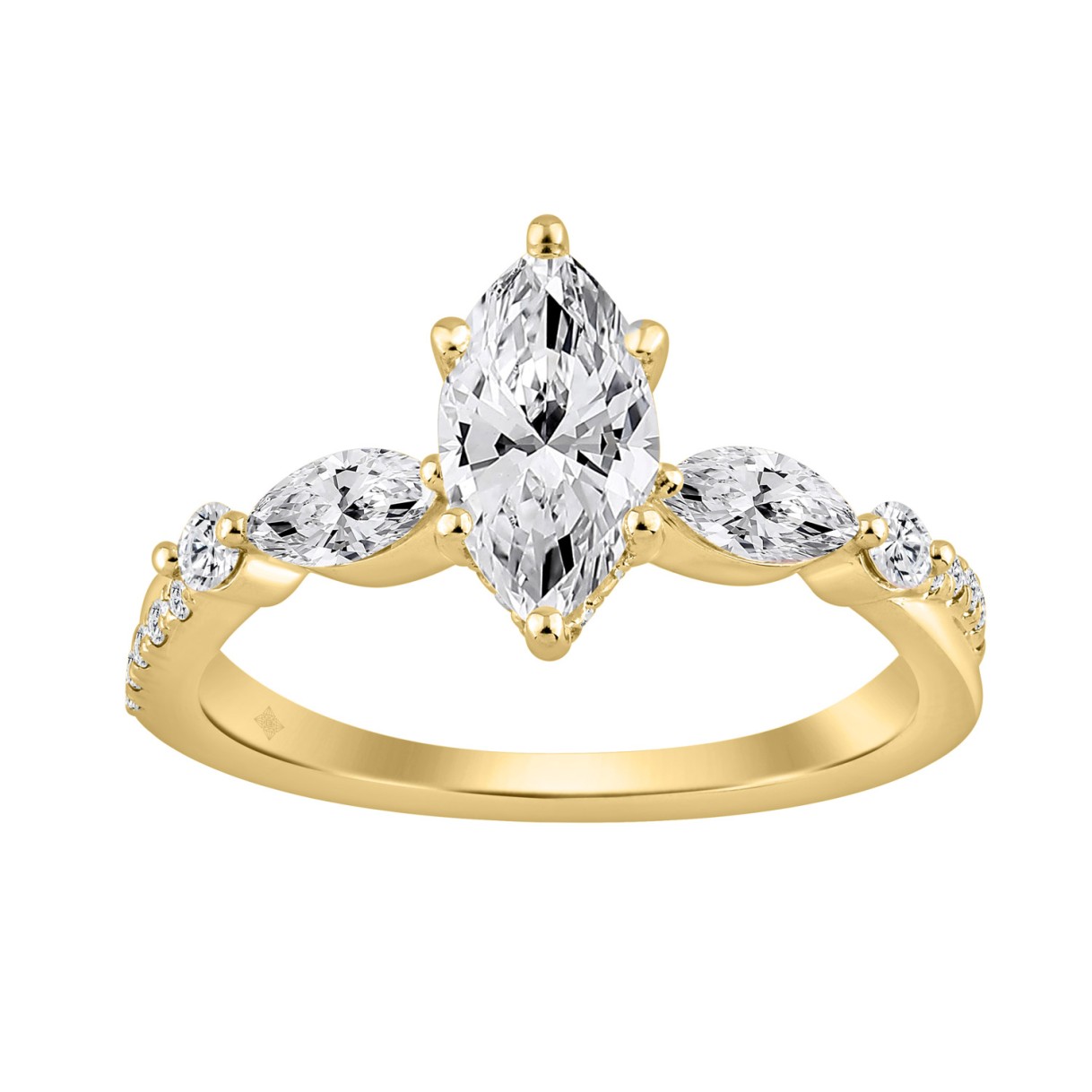 14K YELLOW GOLD 1 1/2CT ROUND/MARQUISE DIAMOND LADIES RING (CENTER STONE MARQUISE DIAMOND 1CT) 1 14K YELLOW GOLD 1 1/2CT ROUND/MARQUISE DIAMOND LADIES RING (CENTER STONE MARQUISE DIAMOND 1CT) - Image 1