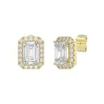 14K YELLOW GOLD 2 1/3CT ROUND/EMERALD DIAMOND LADIES EARRINGS (CENTER STONE EMERALD DIAMOND 1CT) - Image 3
