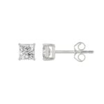 LADIES SOLITAIRE EARRINGS 1CT PRINCESS DIAMOND 14K WHITE GOLD - Image 2