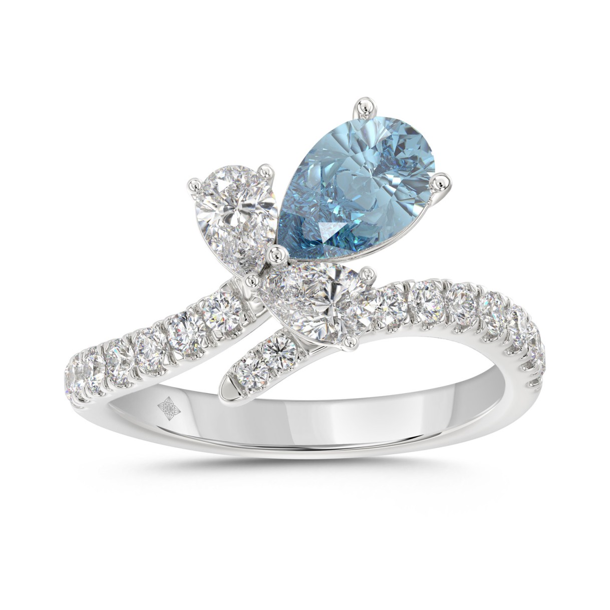 14K WHITE GOLD 1 3/4CT ROUND/PEAR/BLUE PEAR DIAMOND LADIES RING (CENTER STONE PEAR DIAMOND 1CT) 1 14K WHITE GOLD 1 3/4CT ROUND/PEAR/BLUE PEAR DIAMOND LADIES RING (CENTER STONE PEAR DIAMOND 1CT) - Image 1