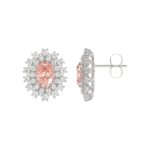 14K WHITE GOLD CRAFTED WITH 18K YELLOW GOLD BACK PLATE 1 1/2CT ROUND/PINK OVAL DIAMOND LADIES EARRINGS - Image 2