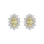 14K WHITE GOLD CRAFTED WITH 18K YELLOW GOLD BACK PLATE 1 1/2CT ROUND/YELLOW OVAL DIAMOND LADIES EARRINGS