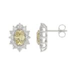 14K WHITE GOLD CRAFTED WITH 18K YELLOW GOLD BACK PLATE 1 1/2CT ROUND/YELLOW OVAL DIAMOND LADIES EARRINGS - Image 2