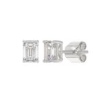 LADIES SOLITAIRE EARRINGS 1 1/2CT EMERALD DIAMOND 14K WHITE GOLD - Image 3