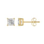 LADIES SOLITAIRE EARRINGS 1 1/2CT PRINCESS DIAMOND 14K YELLOW GOLD (CENTER STONE PRINCESS DIAMOND 3/4CT) - Image 2