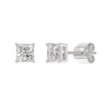 LADIES SOLITAIRE EARRINGS 2CT PRINCESS DIAMOND 14K WHITE GOLD - Image 3