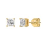 LADIES SOLITAIRE EARRINGS 2CT PRINCESS DIAMOND 14K YELLOW GOLD - Image 3