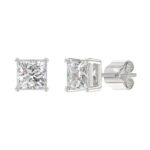 LADIES SOLITAIRE EARRINGS 3CT PRINCESS DIAMOND 14K WHITE GOLD - Image 3