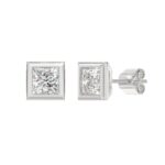LADIES SOLITAIRE EARRINGS 3CT PRINCESS DIAMOND 14K WHITE GOLD - Image 3