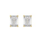 LADIES SOLITAIRE EARRINGS 4.00CT EMERALD DIAMOND 14K YELLOW GOLD