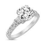 LADIES RING 2 1/2CT ROUND/BAGUETTE DIAMOND 14K WHITE GOLD (CENTER STONE ROUND DIAMOND 2CT ) - Image 3