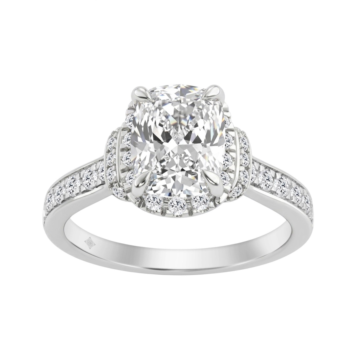14K White Gold 2 1/2Ct Elongated Cushion Cut Diamond Halo Engagement Ring With Round Diamonds Bridal Ring For Women 2Ct Cushion Center Stone (Color F- 1 14K White Gold 2 1/2Ct Elongated Cushion Cut Diamond Halo Engagement Ring With Round Diamonds Bridal Ring For Women 2Ct Cushion Center Stone (Color F- - Image 1