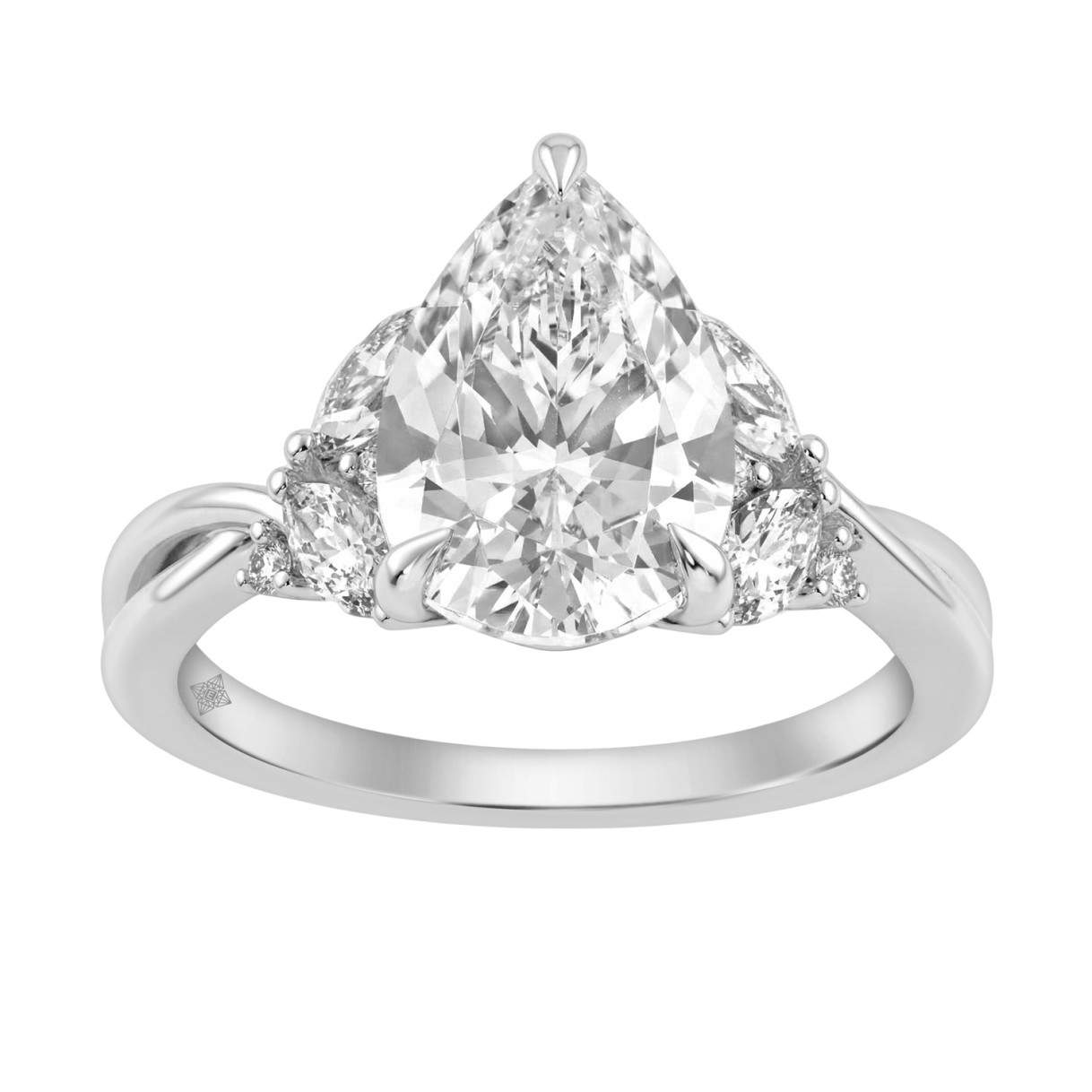 14K White Gold 3 1/2Ct Lab-Grown Diamond Engagement Ring For Women 3Ct Pear Center With Marquise & Round Side Stones, Elegant Bridal Ring (Color F-G - 1 14K White Gold 3 1/2Ct Lab-Grown Diamond Engagement Ring For Women 3Ct Pear Center With Marquise & Round Side Stones, Elegant Bridal Ring (Color F-G - - Image 1
