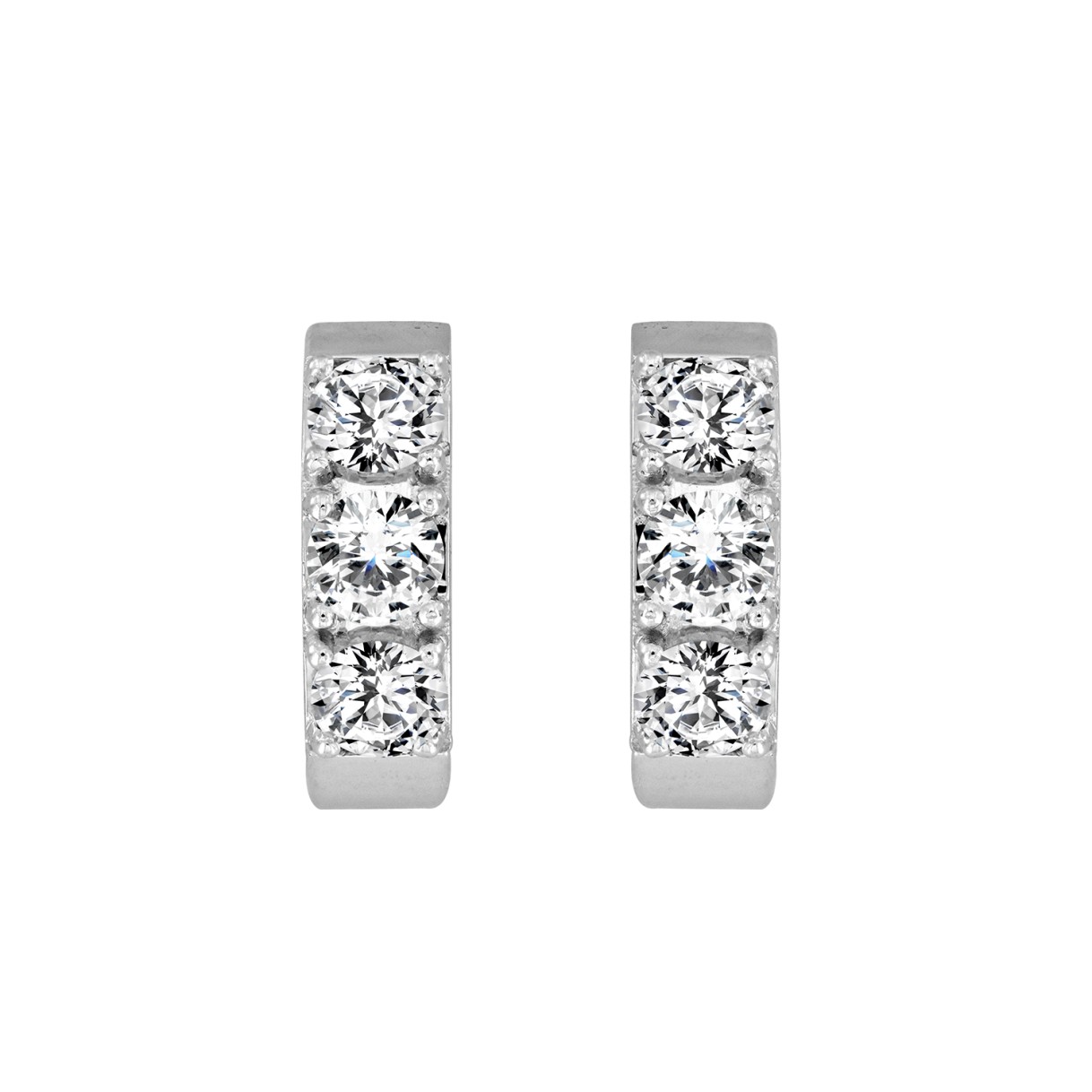 LADIES HOOP EARRINGS 1 1/2CT ROUND DIAMOND 14K WHITE GOLD 1 LADIES HOOP EARRINGS 1 1/2CT ROUND DIAMOND 14K WHITE GOLD - Image 1