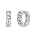 LADIES HOOP EARRINGS 1 1/2CT ROUND DIAMOND 14K WHITE GOLD - Image 3