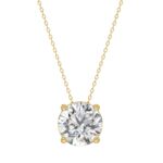 LADIES SOLITAIRE PENDANT WITH UNDER-PASS CHAIN 3CT ROUND DIAMOND 14K YELLOW GOLD
