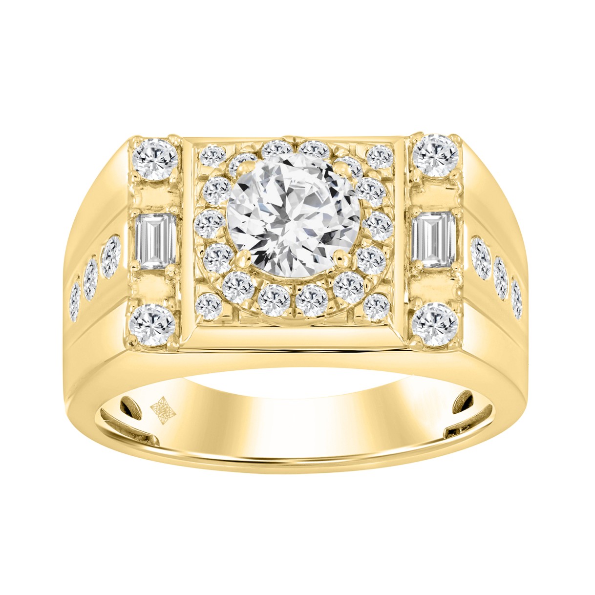 14K YELLOW GOLD 2.00CT ROUND/EMERALD DIAMOND MEN'S RING (CENTER STONE ROUND DIAMOND 1CT) 1 14K YELLOW GOLD 2.00CT ROUND/EMERALD DIAMOND MEN'S RING (CENTER STONE ROUND DIAMOND 1CT) - Image 1