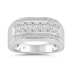 MENS RING 2.00CT ROUND/EMERALD DIAMOND 14K WHITE GOLD