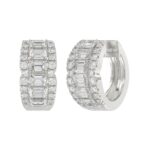 14K WHITE GOLD 1 3/4CT ROUND/EMERALD DIAMOND HOOP EARRINGS - Image 3