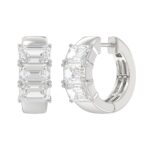 14K WHITE GOLD 3.00CT EMERALD DIAMOND LADIES HOOPS EARRINGS - Image 3