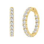 LADIES HOOP EARRINGS 11CT ROUND DIAMOND 14K YELLOW GOLD - Image 3