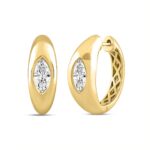 LADIES HOOP EARRINGS 2CT MARQUISE DIAMOND 14K YELLOW GOLD - Image 3