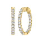 LADIES HOOP EARRINGS 3CT ROUND DIAMOND 14K YELLOW GOLD