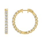 LADIES HOOP EARRINGS 3CT ROUND DIAMOND 14K YELLOW GOLD - Image 2
