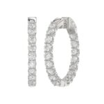 LADIES HOOP EARRINGS 5CT ROUND DIAMOND 14K WHITE GOLD - Image 3