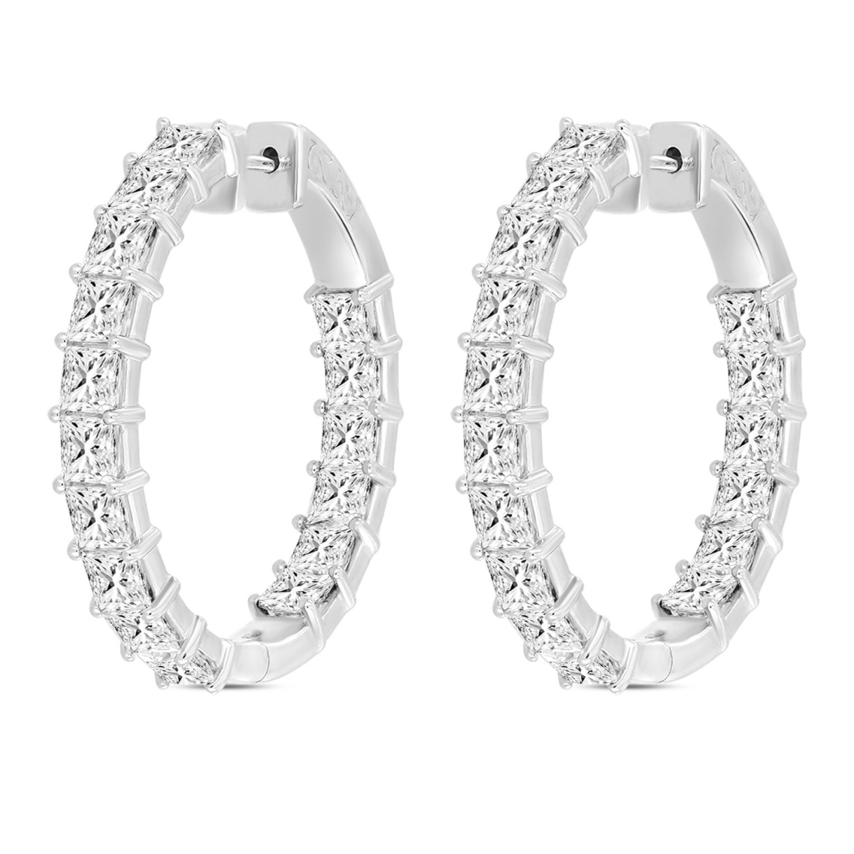 LADIES HOOP EARRINGS 7CT PRINCESS DIAMOND 14K WHITE GOLD 1 LADIES HOOP EARRINGS 7CT PRINCESS DIAMOND 14K WHITE GOLD - Image 1