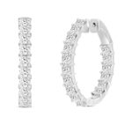 LADIES HOOP EARRINGS 7CT PRINCESS DIAMOND 14K WHITE GOLD - Image 3
