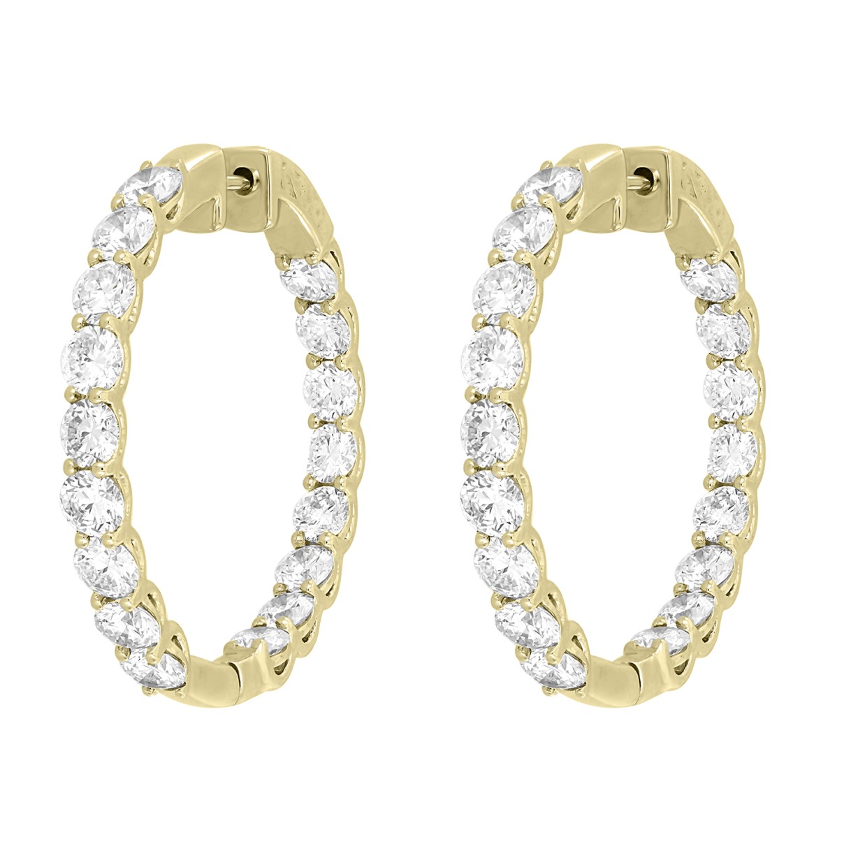 LADIES HOOP EARRINGS 7CT ROUND DIAMOND 14K YELLOW GOLD 1 LADIES HOOP EARRINGS 7CT ROUND DIAMOND 14K YELLOW GOLD - Image 1