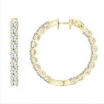 LADIES HOOP EARRINGS 7CT ROUND DIAMOND 14K YELLOW GOLD - Image 2