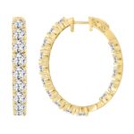 LADIES HOOP EARRINGS 9CT ROUND DIAMOND 14K YELLOW GOLD - Image 2