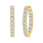LADIES HOOP EARRINGS 9CT ROUND DIAMOND 14K YELLOW GOLD - Image 3