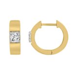 LADIES HOOPS EARRINGS 1/2CT ROUND DIAMOND 14K YELLOW GOLD - Image 2