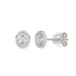 LADIES SOLITAIRE EARRINGS 2CT OVAL DIAMOND 14K WHITE GOLD - Image 3