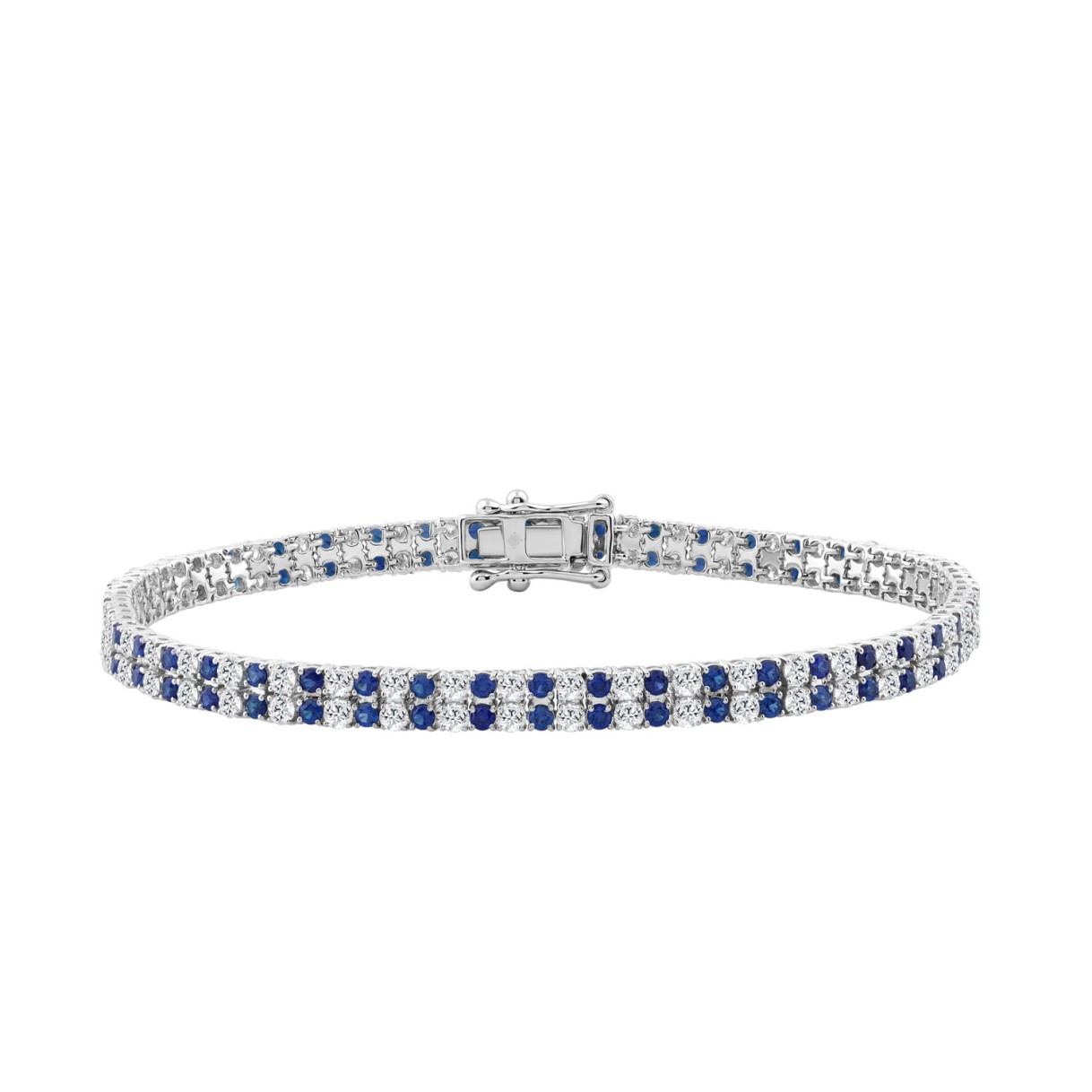 14K WHITE GOLD 5 3/4CT ROUND/ROUND BLUE SAPPHIRE DIAMOND LADIES BRACELET 1 14K WHITE GOLD 5 3/4CT ROUND/ROUND BLUE SAPPHIRE DIAMOND LADIES BRACELET - Image 1